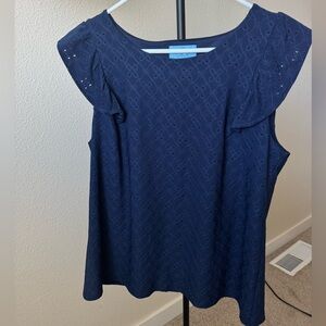 CeCe Navy Eyelet Women's Top